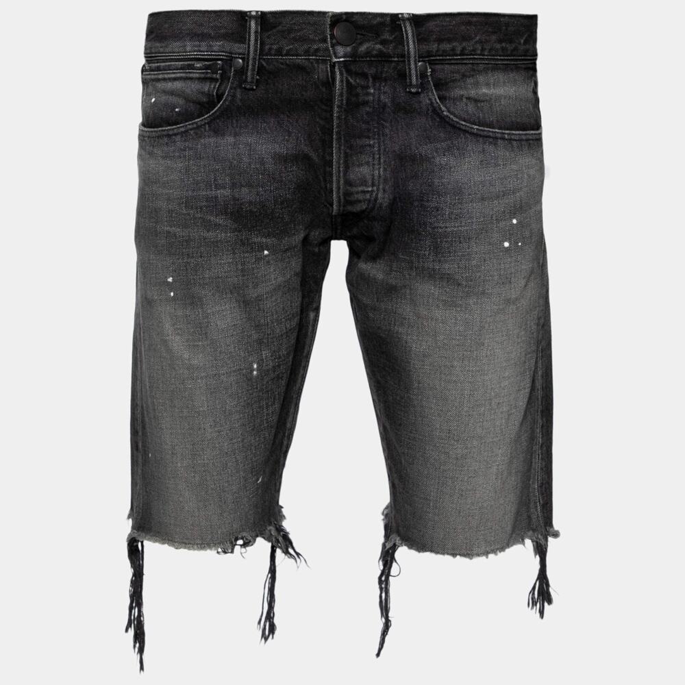 John Elliott Grey Denim Frayed Hem Detail Shorts Size 38